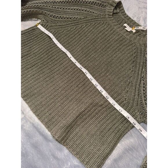American Eagle Olive Green Chunky Knit Cropped Sweater Balloon Sleeve‎ Large - Picture 4 of 6